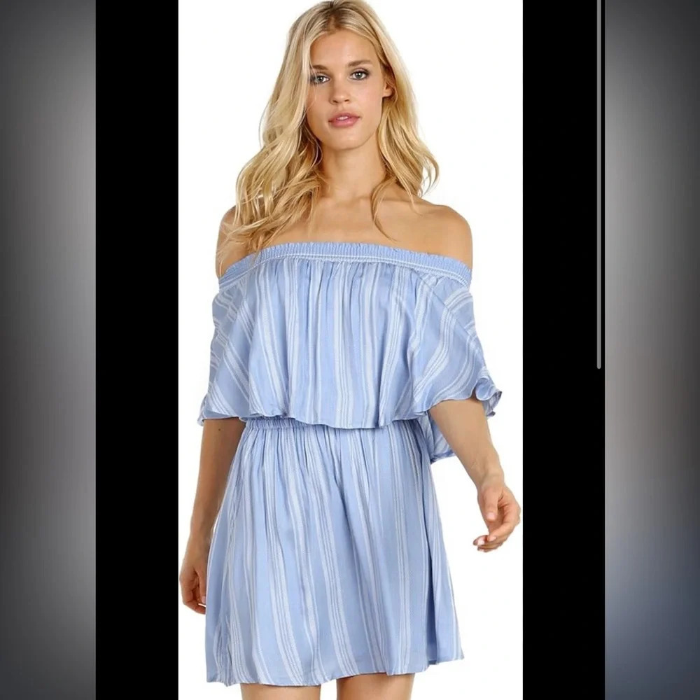 Show Me Your Mumu Casita Mini Dress Side Walk Stripe Medium Blue White
